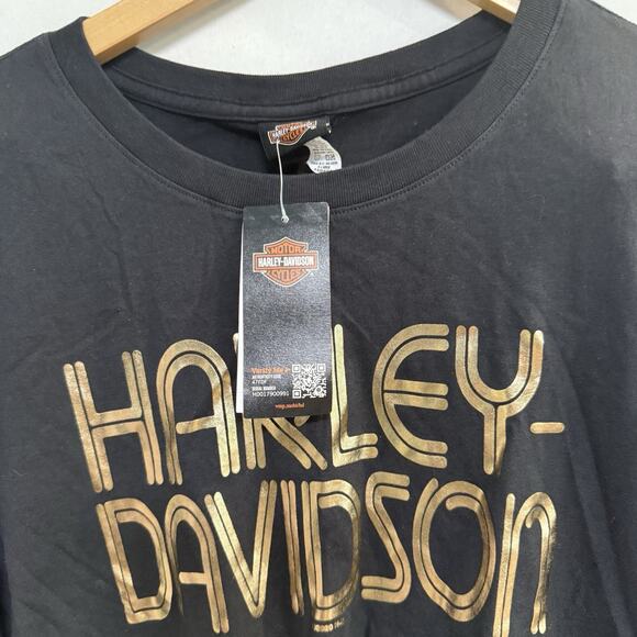 Harley Davidson Women’s‎ T-shirt XL Black Gold Crew Neck Fitted NWT - Picture 2 of 8